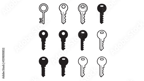 Collection of keys illustration in black and white