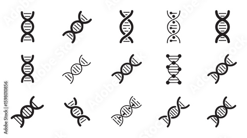 Collection of DNA double helix icon concepts showing genetic structure
