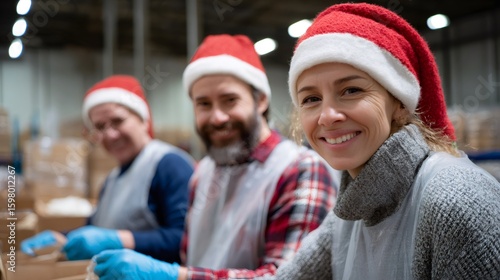 Volunteers preparing christmas packages at food bank