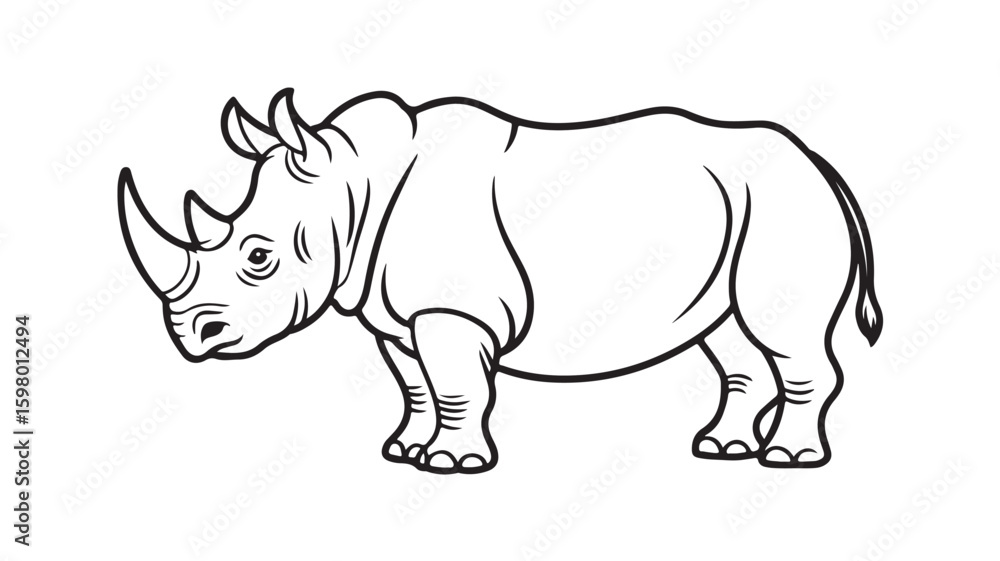 Fototapeta premium A detailed black and white drawing of a rhinoceros standing proudly in profile silhouette