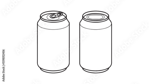 Two beverage cans side by side with one open top in a clean line drawing silhouette