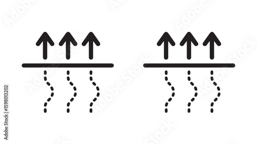 Two icons showing upward arrows and dotted lines indicating airflow or heat transfer