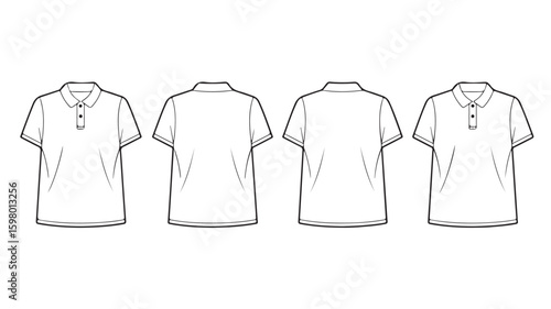 Flat fashion sketch of a short sleeve henley shirt with button detail shown from front and back views