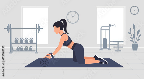 Young Woman Preparing For Fitness Workout on Yoga Mat at Home or Gym