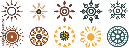 Option 3: An artful set of fiery flower symbols and decorative elements for a radiant summer pattern