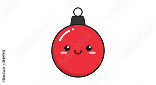 Cute kawaii red christmas ornament with happy face and blushing cheeks decoration detail