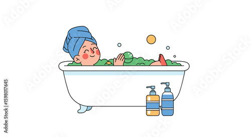 Relaxing bath time enjoying bubbles water and soothing foam in a cozy bathroom setting