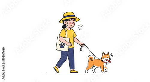 A person walking their dog on a sunny day enjoying outdoor activities with a pet companion