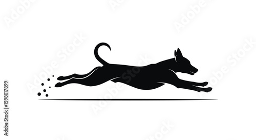 Elegant black silhouette of a greyhound or sighthound in full gallop capturing speed and grace