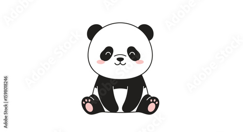 Adorable cute baby panda bear sitting and looking upwards with innocent eyes and rosy cheeks animated illustration
