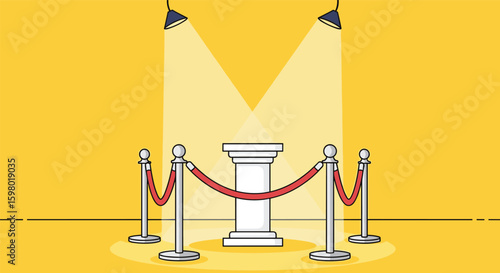 Illuminated pedestal display with velvet ropes for special exhibit and event showcase presentation