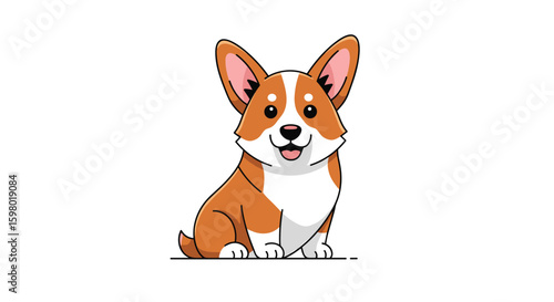 Adorable corgi dog sitting smiling happy pet friendly canine companion with big ears and wagging tail