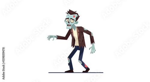 An animated undead creature walking slowly with a gruesome expression in a casual outfit