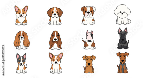 A charming collection of adorable canine companions featuring various breeds and styles