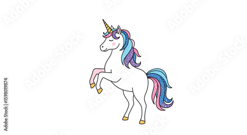 Enchanting mythical creature a whimsical unicorn prancing gracefully with a majestic horn and colorful mane