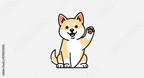 Cute shiba inu dog waving hello friendly greeting animated character on white background fun pet companion