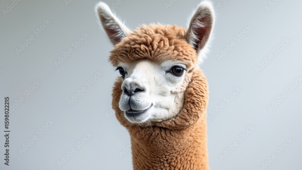Obraz premium A close-up of a llama with fluffy brown fur and a curious expression.