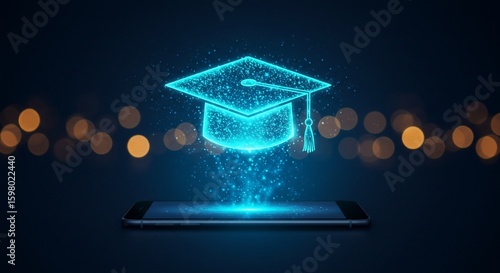 Virtual graduation digital e learning and online education technology concept