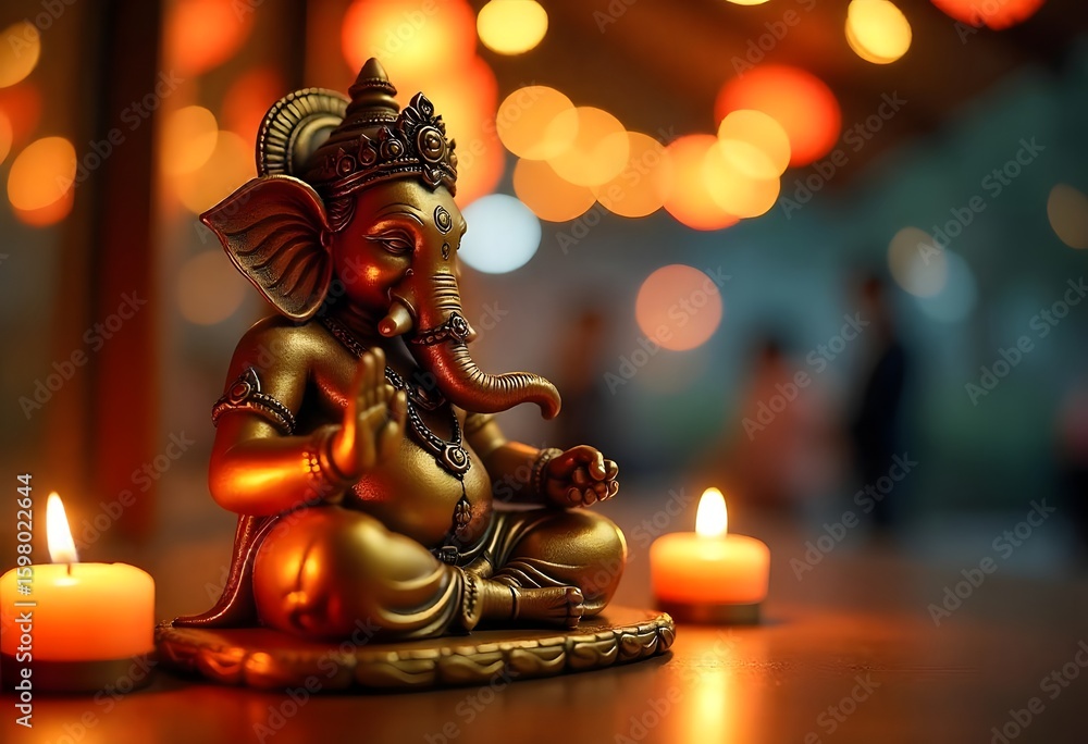 Fototapeta premium Golden Ganesha with Warm Candlelight Aura