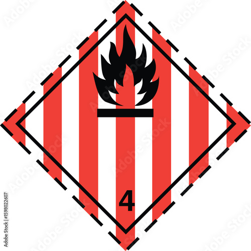 GHS Division 4.1 Flammable solids, self-reactive substances and solid desensitized explosives. Transport pictograms Class 4. Hazardous Material Diamond Label Marking.