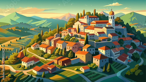 Very beautiful Groznjan. Ancient hill village of Groznjan aerial panoramic view