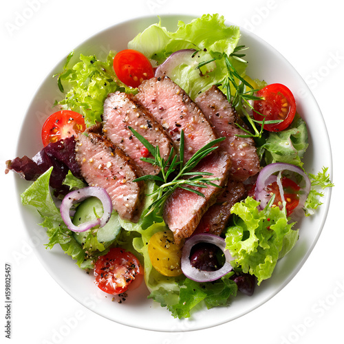 Grilled Steak Salad Fresh Greens Tomatoes Onions Cucumbers