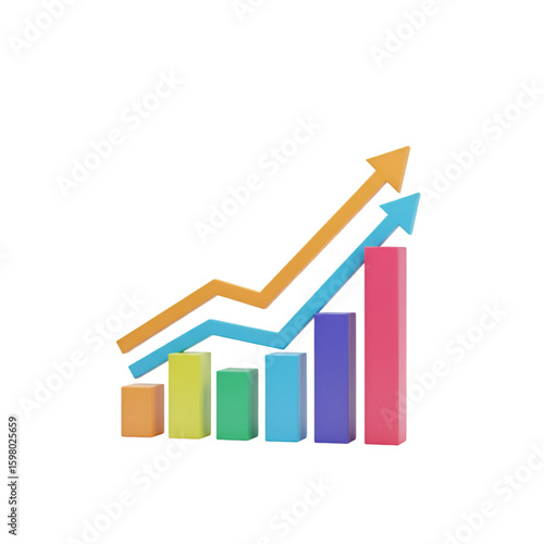 Free Download 3D Illustration Colorful Bar Graph with Upward Arrow - GFXLoad