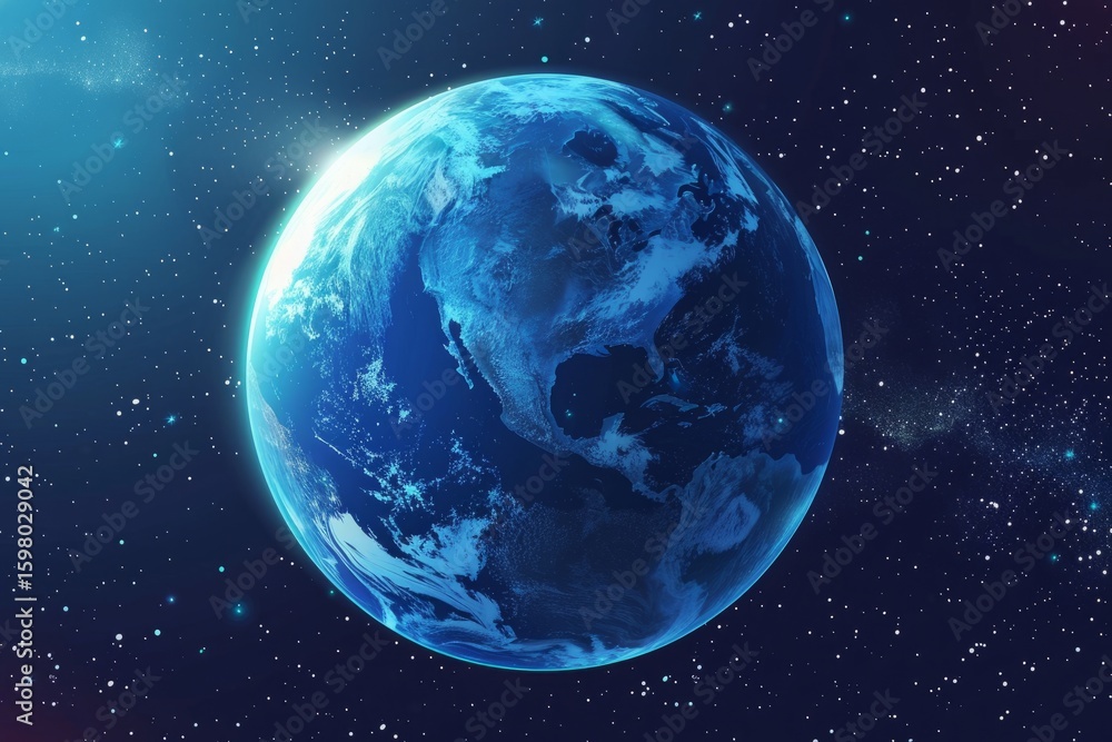 Obraz premium Ozone layer illustration with atmosphere layers labeled, UV protection concept, glowing Earth from space, educational vector design