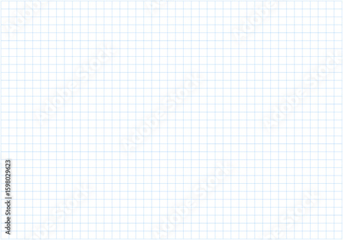 Squared wide blue grid paper. Notebook sheet blank. Mathematics pattern. Typography sample for making notebooks production, for school. Education background. Blue grid texture on a white background.