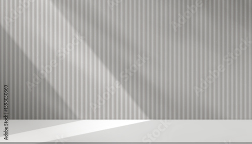 Grey background,Studio interior room with shadow and window light on gray corrugated wall metal panel and podium floor display,Backdrop Vector Template cladding wall banner for Product Sale,Promotion