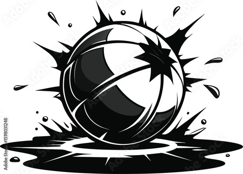 Black and white abstract splash with spherical object water