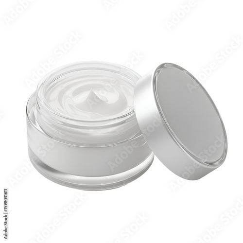 3D Illustration White Cosmetic Cream Jar With Transparent Lid