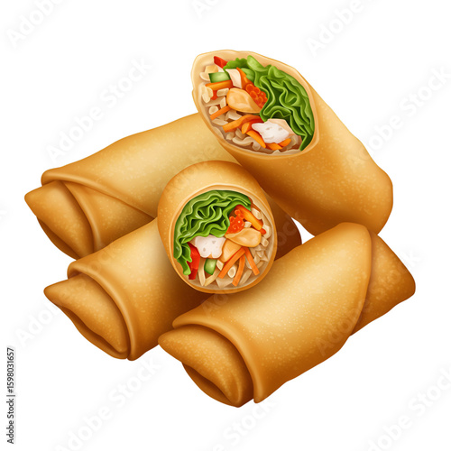 3D Illustration of Crispy Spring Rolls on Transparent Background