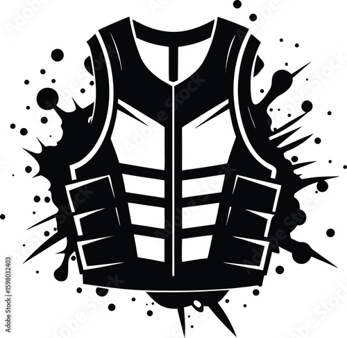 Black tactical vest with splatter effect protective gear