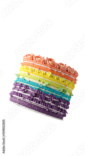 3D Rainbow Layered Cake Isolated on Transparent Background