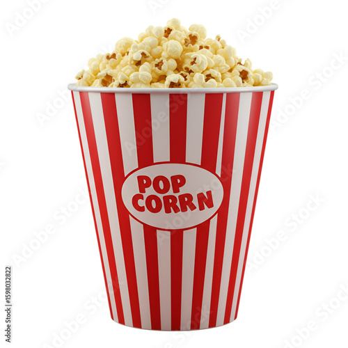 3D Popcorn Bucket on Transparent Background