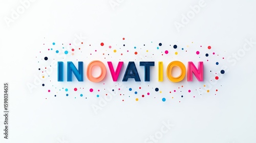 colorful text of the word inovation on a white background