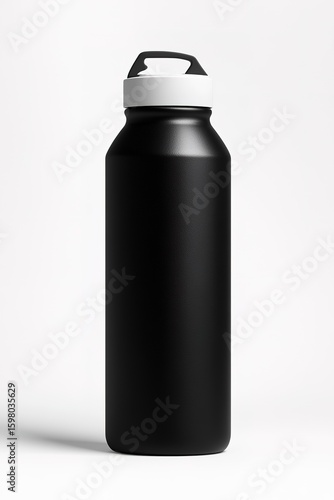 black matte metal sports bottle with a background