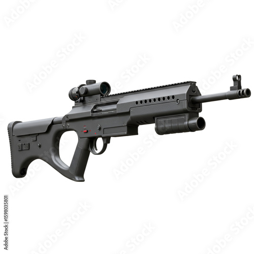 3D Illustration of Modern Assault Rifle on Transparent Background