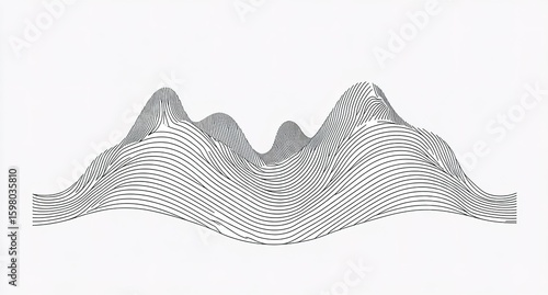 Black and white vector graphic of three mountai