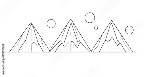 Black and white vector graphic of three mountai