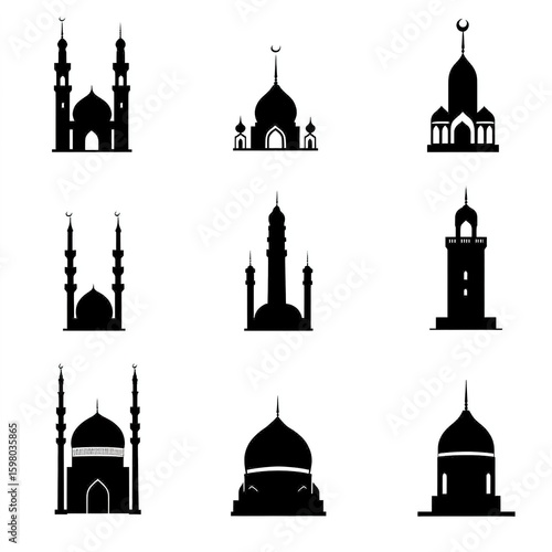 Black Muezzin Icon Set Vector Silhouette Design