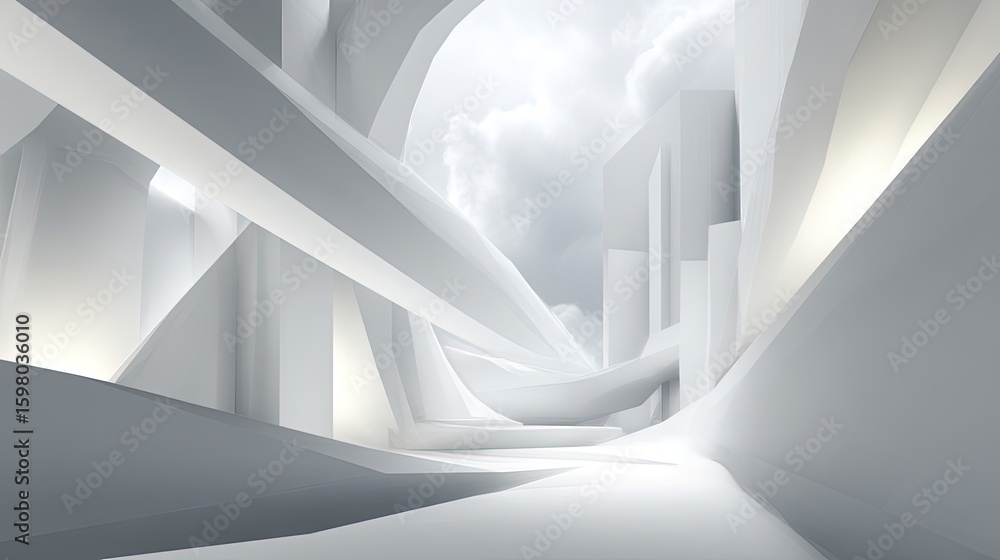 Fototapeta premium White Abstract Futuristic City Interior