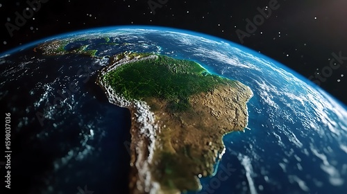 Earth View Showing South America From Space with Stars Above