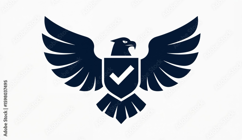 Obraz premium Stylized eagle with outstretched wings holding a shield featuring a checkmark