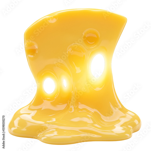 3D Illustration of Melting Cheese on Transparent Background