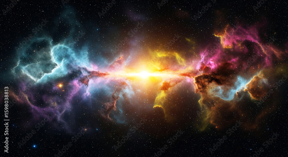 Fototapeta premium A Spectacular Collision of Interstellar Gas Clouds Illuminates the Vast Expanse of Deep Space with Vibrant Hues of Color and Celestial Light