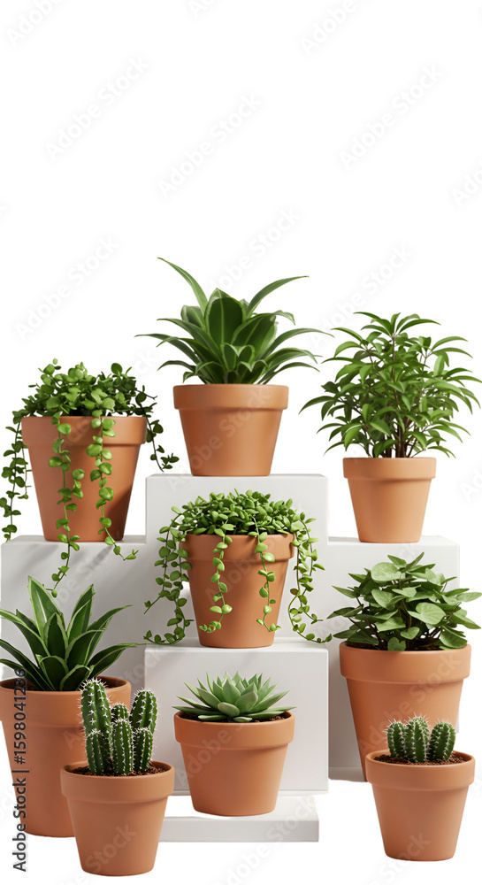 Fototapeta premium 3D Render: Potted Houseplants Collection on White