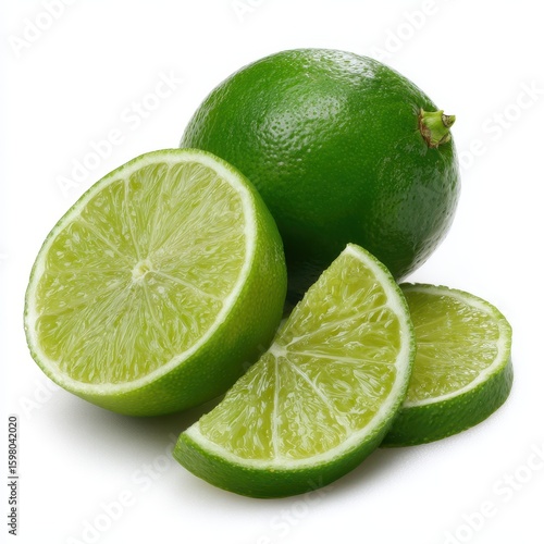 Fresh green limes are isolated on a white background