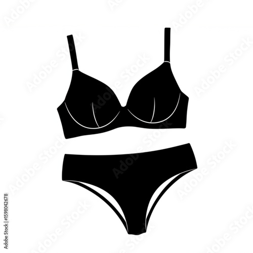 Stylish black bra and panties set, simple fashion lingerie vector design for apparel and style